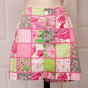 Lilly Pulitzer Pink & Green Patchwork Cotton Skort with Pockets